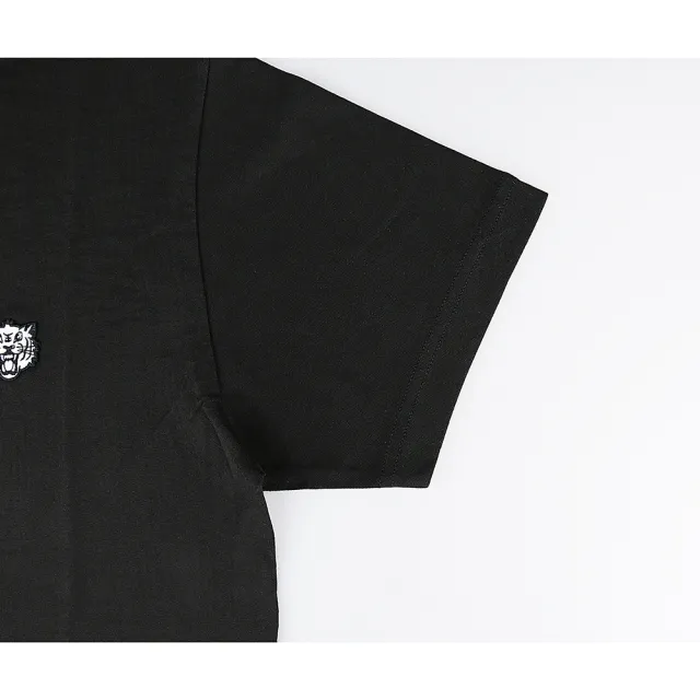 【KENZO】KENZO Happy Tiger藍色繡字LOGO針繡老虎頭布章純棉短袖T恤(男款/黑)