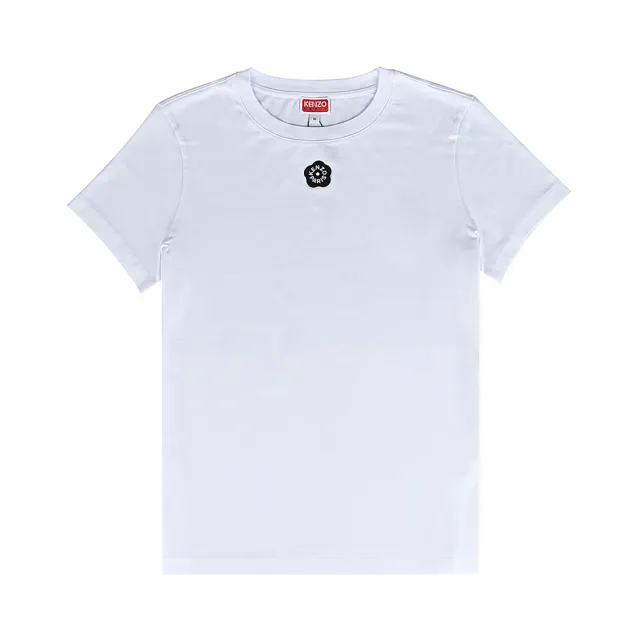 【KENZO】KENZO Boke Flower 2.0白字布章LOGO海棠小花純棉短袖T恤(女款/白x黑)