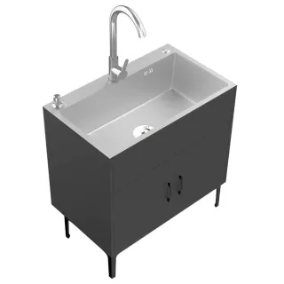 【匠俱】不鏽鋼水槽櫃 實木櫃 抽拉龍頭 80*45*78CM(洗手台 洗碗槽 洗衣槽 流理台 洗碗池 櫥櫃 廚房水槽)