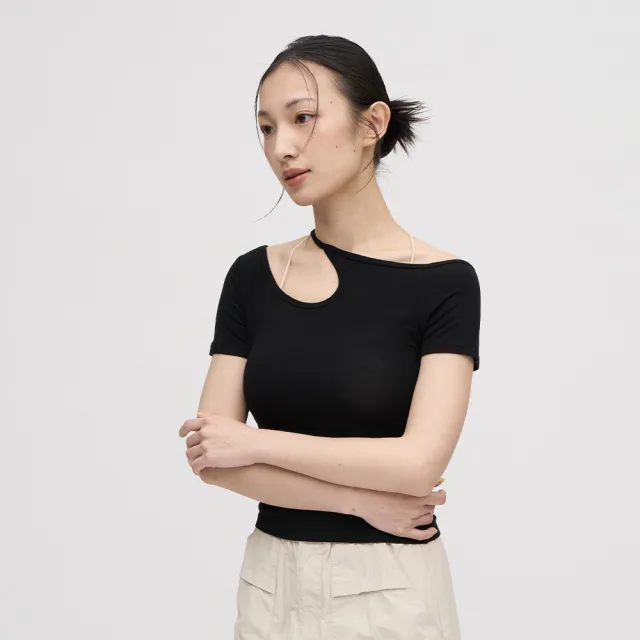 【plain-me】SAAKO 女上衣 短袖 女裝 女生內搭 女生短袖 繞頸親膚彈力_SAA0025-242