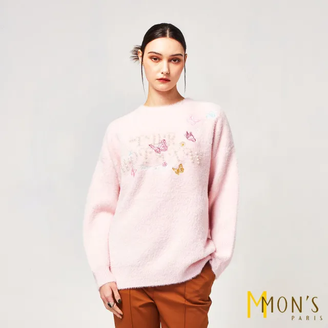 【MON’S】蝶舞珍珠慵懶風針織上衣(直)