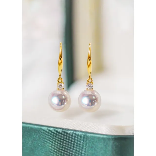 【La Corser】8.5-8.9mm 日本天然 Akoya 海水珍珠 耳勾 18K金 天女級 耳環 鑽石 耳墜 耳飾