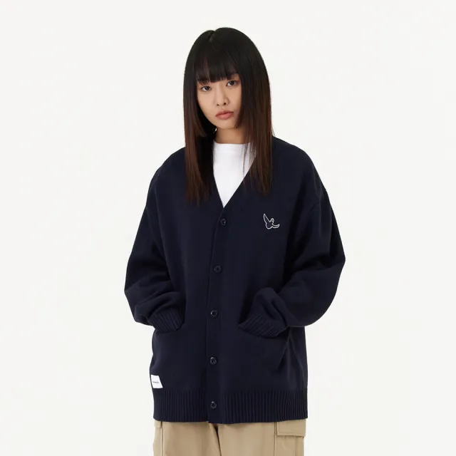 【Mark Gonzales】男女同款 小天使布章 OG 經典V領針織外套-深藍色