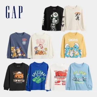 【GAP】男幼童裝  Logo純棉印花圓領長袖T恤上衣-多款任選(814494&824652&814327&824718)