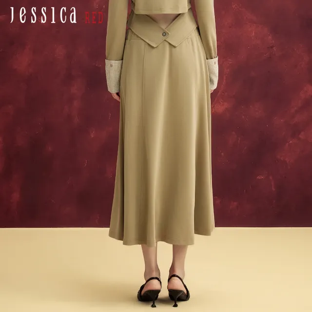 【Jessica Red】寬鬆舒適百搭高腰鬆緊腰長裙R54D01（綠/灰/棕）