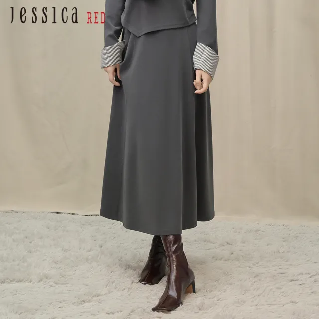 【Jessica Red】寬鬆舒適百搭高腰鬆緊腰長裙R54D01（綠/灰/棕）