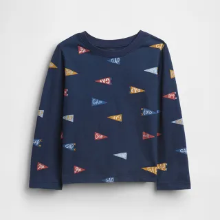 【GAP】男幼童裝 Logo純棉印花圓領長袖T恤-海軍藍(826961)