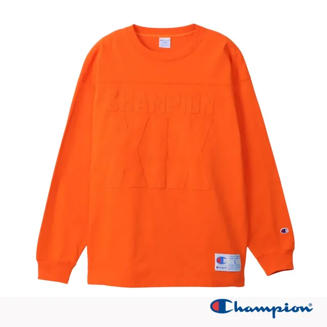 【Champion】官方直營-男款-ACTION STYLE寬版貼布長袖TEE-橘色(C3-C412-840日規)