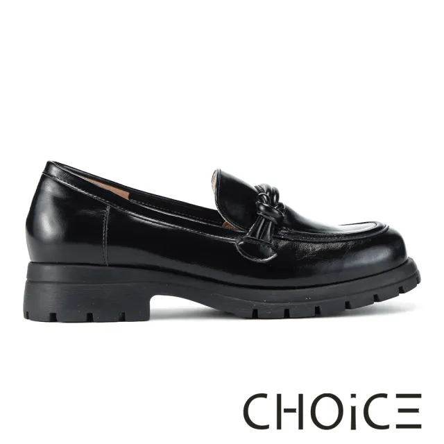 【CHOiCE】經典牛皮扭結厚底樂福鞋(亮黑)