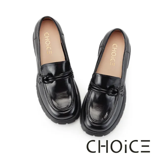 【CHOiCE】經典牛皮扭結厚底樂福鞋(亮黑)