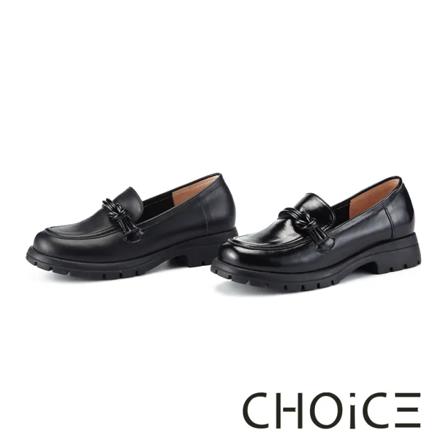 【CHOiCE】經典牛皮扭結厚底樂福鞋(亮黑)