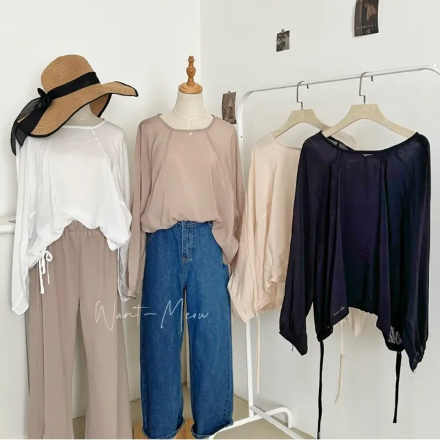 【Want-Meow】100公斤可穿/簡約感棉麻涼爽長袖棉麻寬鬆上衣(大碼/大尺碼/加大碼/長袖上衣)