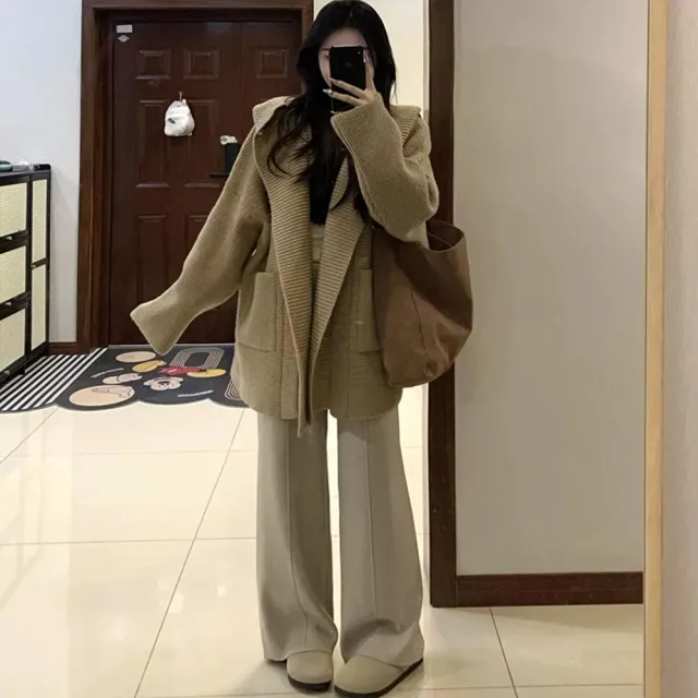 【D.studio】韓版氣質寬鬆設計感(針織上衣冬天女裝衣服保暖外套 保暖上衣 冬天外套長袖上衣連帽外套J400)
