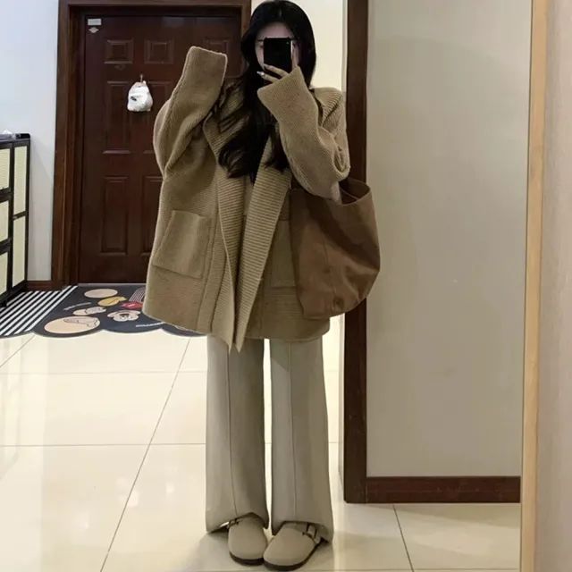 【D.studio】韓版氣質寬鬆設計感(針織上衣冬天女裝衣服保暖外套 保暖上衣 冬天外套長袖上衣連帽外套J400)