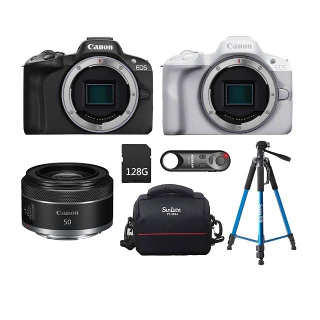 【Canon】EOS R50 BODY 單機身+RF 50mm F1.8+T-170 三腳架+BR-E1A藍牙遙控器+128G+專業相機包(公司貨)