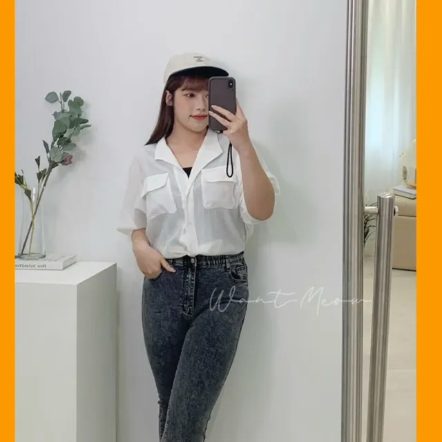 【Want-Meow】80公斤可穿/短版多種穿法下綁帶襯衫(大碼/大尺碼/加大碼/長袖襯衫上衣)