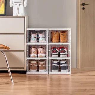 【Life+】日式簡約加大加厚免安裝一體式折疊鞋盒2入/組_3層(摺疊鞋盒 一體式鞋盒 鞋架 鞋櫃)