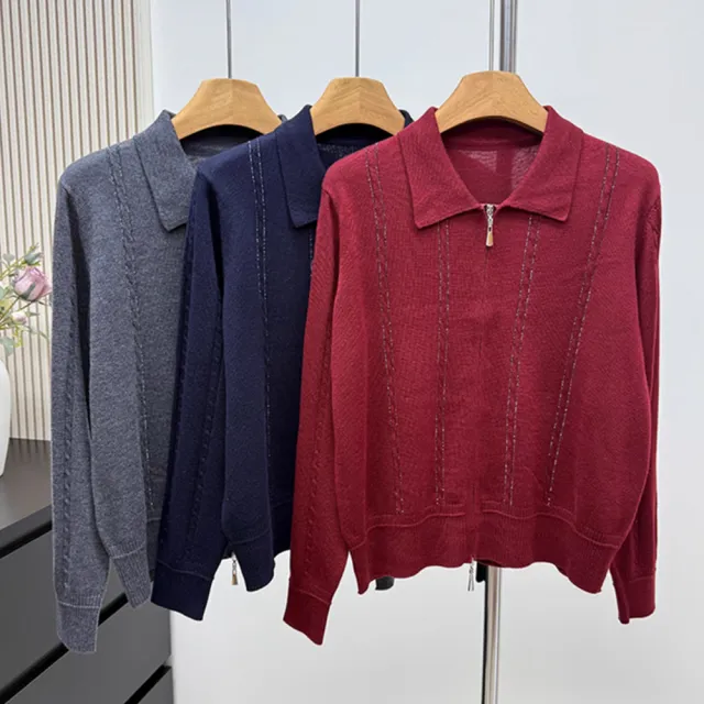 【VERTEX】時尚線條燙鑽翻領雙拉鍊針織上衣-B