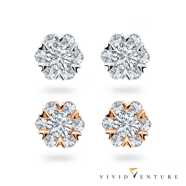 【Vividventure 亞帝芬奇】GIA 60分 FVS2 3EX 八心八箭 天然鑽石 耳環 多色選 雪花星光(14K金台+18K金耳針)