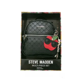 【steve madden】童趣雙吊飾/菱格紋後背包禮盒(黑色)