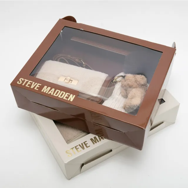 【steve madden】毛毛信封包/針織毛帽三件禮盒組(咖啡色)