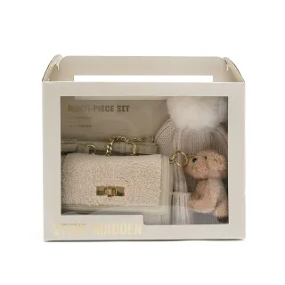 【steve madden】毛毛信封包/針織毛帽三件禮盒組(米色)