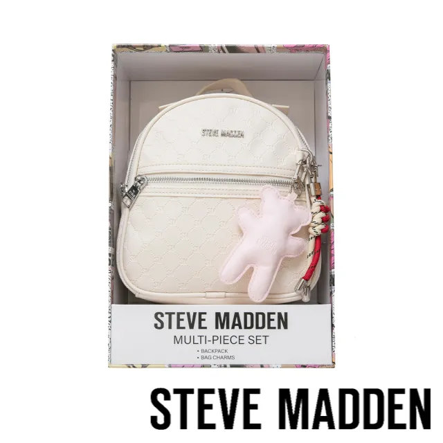 【steve madden】童趣雙吊飾/菱格紋後背包禮盒(米色)