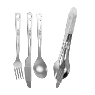 【Keith】戶外露營 鎧斯鈦餐具3件組刀叉匙附矽膠套/Ti5213(三件組 刀叉匙三合一 鈦刀鈦叉鈦勺 環保餐具)