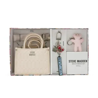 【steve madden】雙吊飾/格紋方形兩用包禮盒(米色)