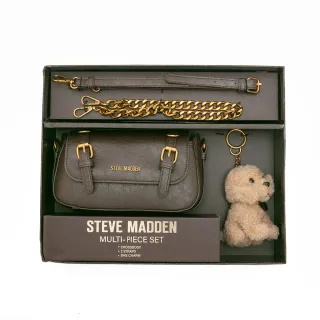 【steve madden】雙扣帶造型小包/毛絨狗狗吊飾禮盒(咖啡色)