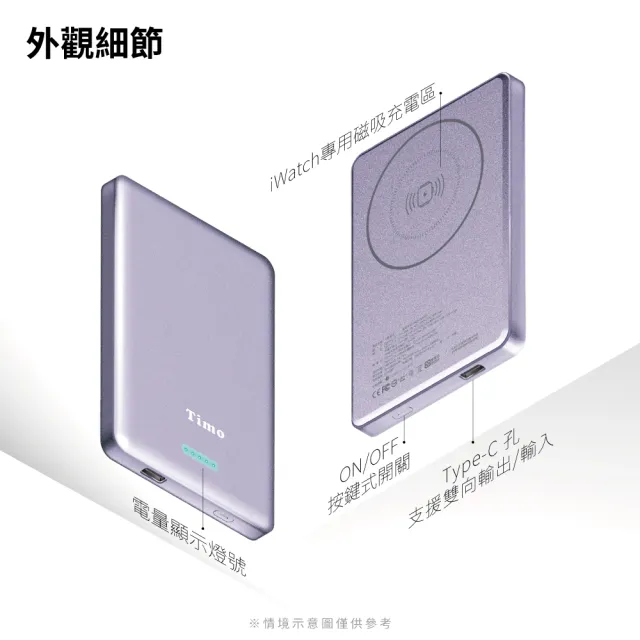 【Timo】手錶磁吸三合一鳥羽無線行動電源 10000mAh (HQ-PW002/MagSafe)