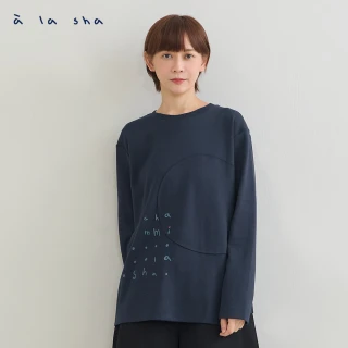 【a la sha】貼布繡簡約文字不對稱T恤