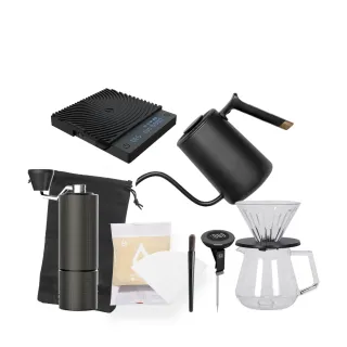 【TIMEMORE 泰摩】手沖咖啡新手9件組(C3S 高硼矽濾杯01 透明下壺 Pure壺 小T Mini秤 濾紙 刷子 便攜袋)