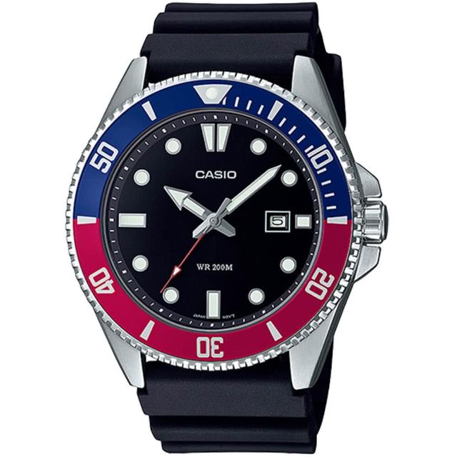【CASIO 卡西歐】黑水鬼防水200米潛水錶 正原廠公司貨(MDV-107-1A3-黑X可樂圈)