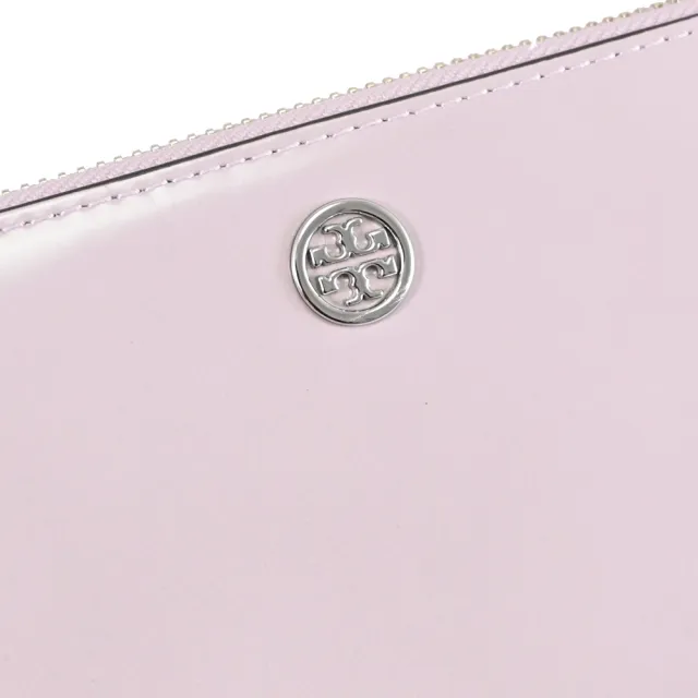 【TORY BURCH】經典雙T LOGO手提式拉鍊發財零錢長夾(淺紫)
