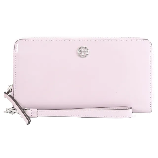 【TORY BURCH】經典雙T LOGO手提式拉鍊發財零錢長夾(淺紫)