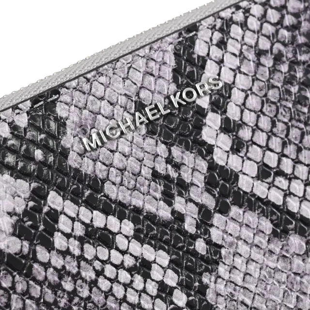 【Michael Kors】金屬LOGO蛇紋皮革信用卡證件名片零錢包(深灰)