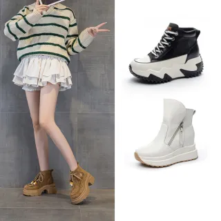 【T2R】正韓-隱形增高真皮短靴 休閒鞋-多任選(拼接/透氣/厚底/拉鍊)