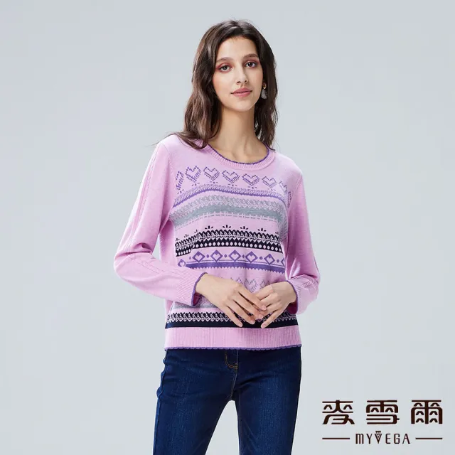 【MYVEGA 麥雪爾】羊毛愛心條紋針織上衣-淺紫