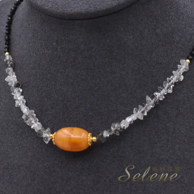 【鑫運來】◎蜜蠟閃靈鑽黑尖晶項鍊