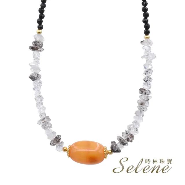 【鑫運來】◎蜜蠟閃靈鑽黑尖晶項鍊