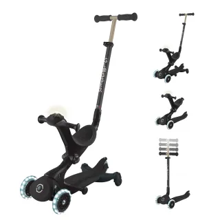 【GLOBBER 哥輪步】官方直營 法國5合1奶油系夢幻版360度多功能三輪滑板車(白光發光前輪、滑步車、滑板車)