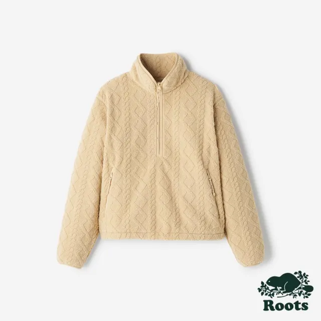 【Roots】Roots女裝- CABLE SHEARLING HALF ZIP 上衣(奶油黃)