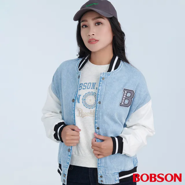 【BOBSON】女款拼接棒球牛仔外套(JL0031-58)
