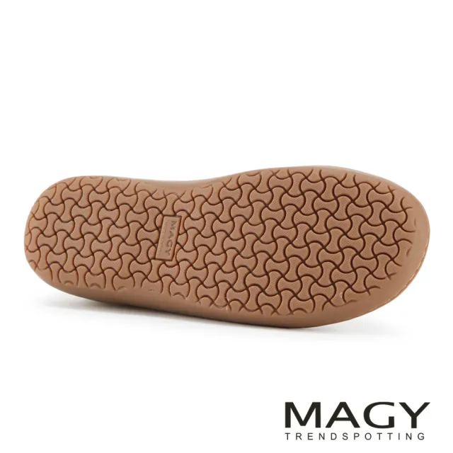 【MAGY】透氣打洞牛皮撞色免綁帶休閒鞋(裸色)