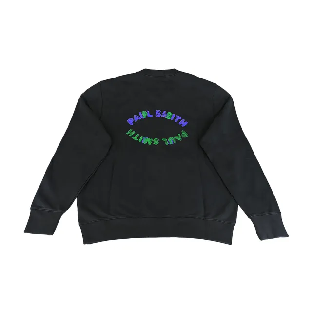 【Paul Smith】PAUL SMITH 泡泡字體LOGO藍綠交錯厚磅有機棉休閒長袖T恤(男款/黑)