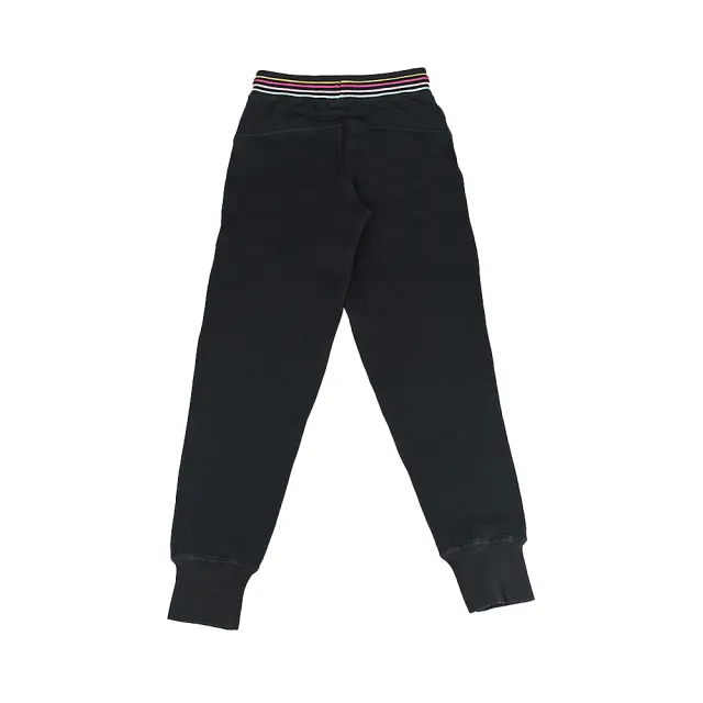 【Paul Smith】PAUL SMITH 內印字LOGO腰邊彩色直條純棉縮口長褲(女款/黑)