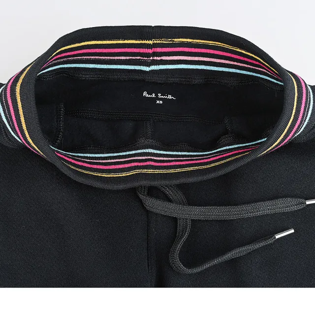 【Paul Smith】PAUL SMITH 內印字LOGO腰邊彩色直條純棉縮口長褲(女款/黑)
