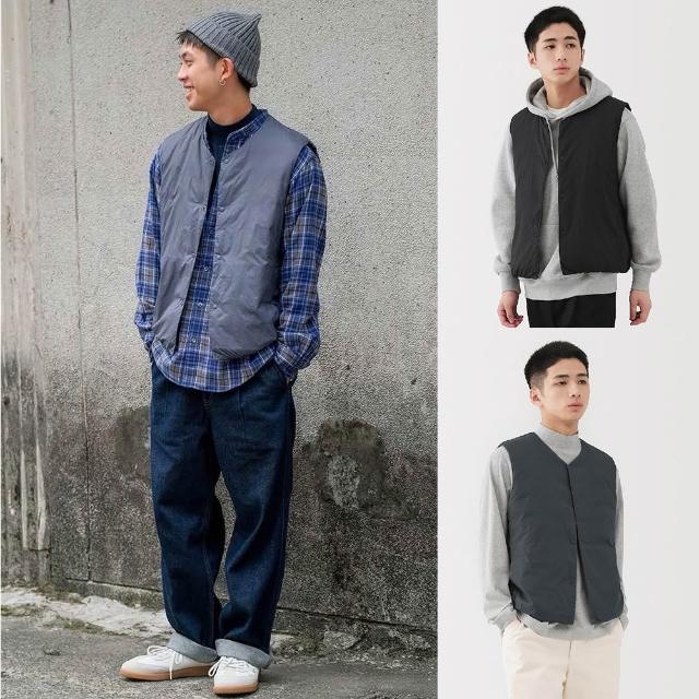 【MUJI 無印良品】男輕量羽絨可攜式無領背心(灰銀/黑色/煙燻藍/暗藍)