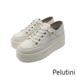 【Pelutini】編織壓紋造型增高厚底綁帶休閒鞋 白色(535139W-WH)
